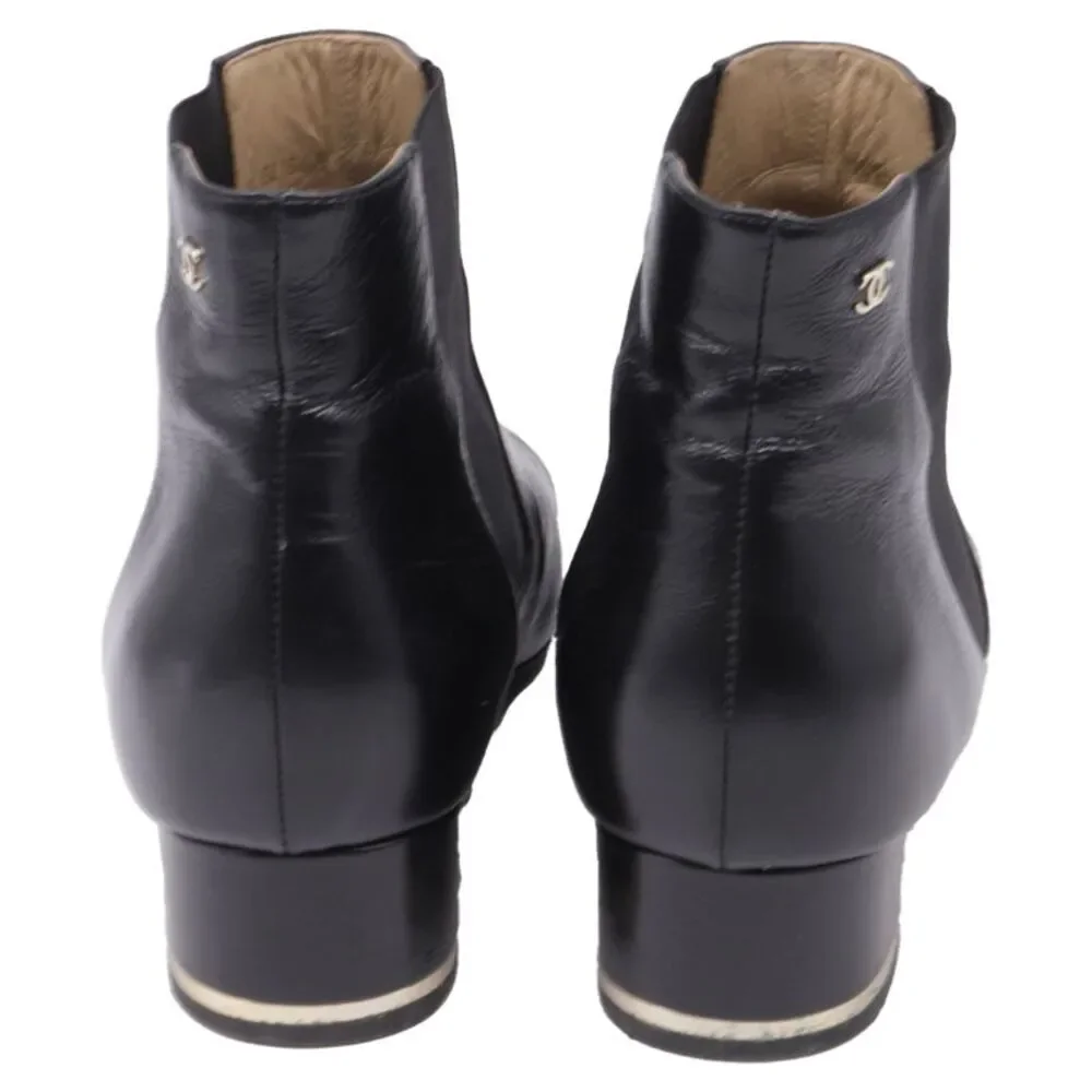 Chanel Chelsea Boots with Metallic Heel Trim in Black Leather